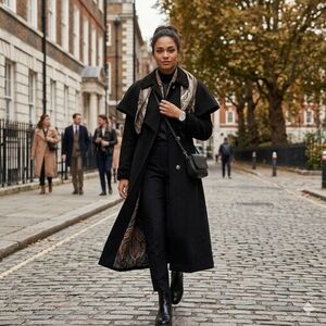 Vintage 80s Casey & Max Black Wool Capelet Maxi Trench Coat | Sherlock Gothic 6P